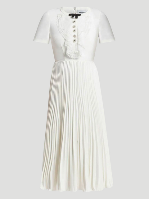 Lace Bib Midi Dress in White,Self Portrait,- Fivestory New York