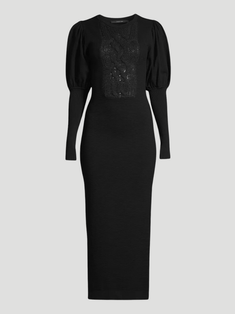 Black Violet Puff Shoulder Midi Dress,TOCCIN,- Fivestory New York