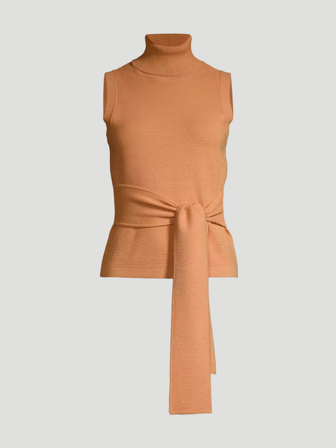 Camel Tie-Front Sleeveless Turtleneck Knit,TOCCIN,- Fivestory New York