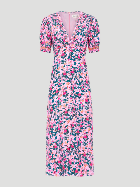 Lea Smocked Midi Dress in Blush,Saloni,- Fivestory New York