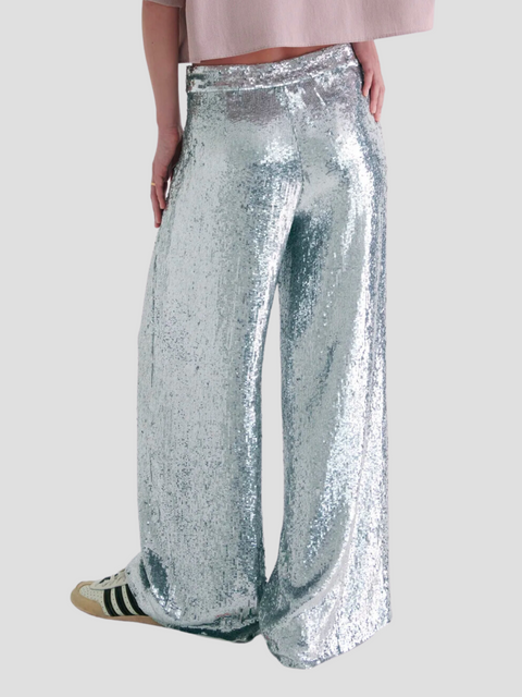 Adieu Silver Silk Sequin Straight Pant,Twp,- Fivestory New York