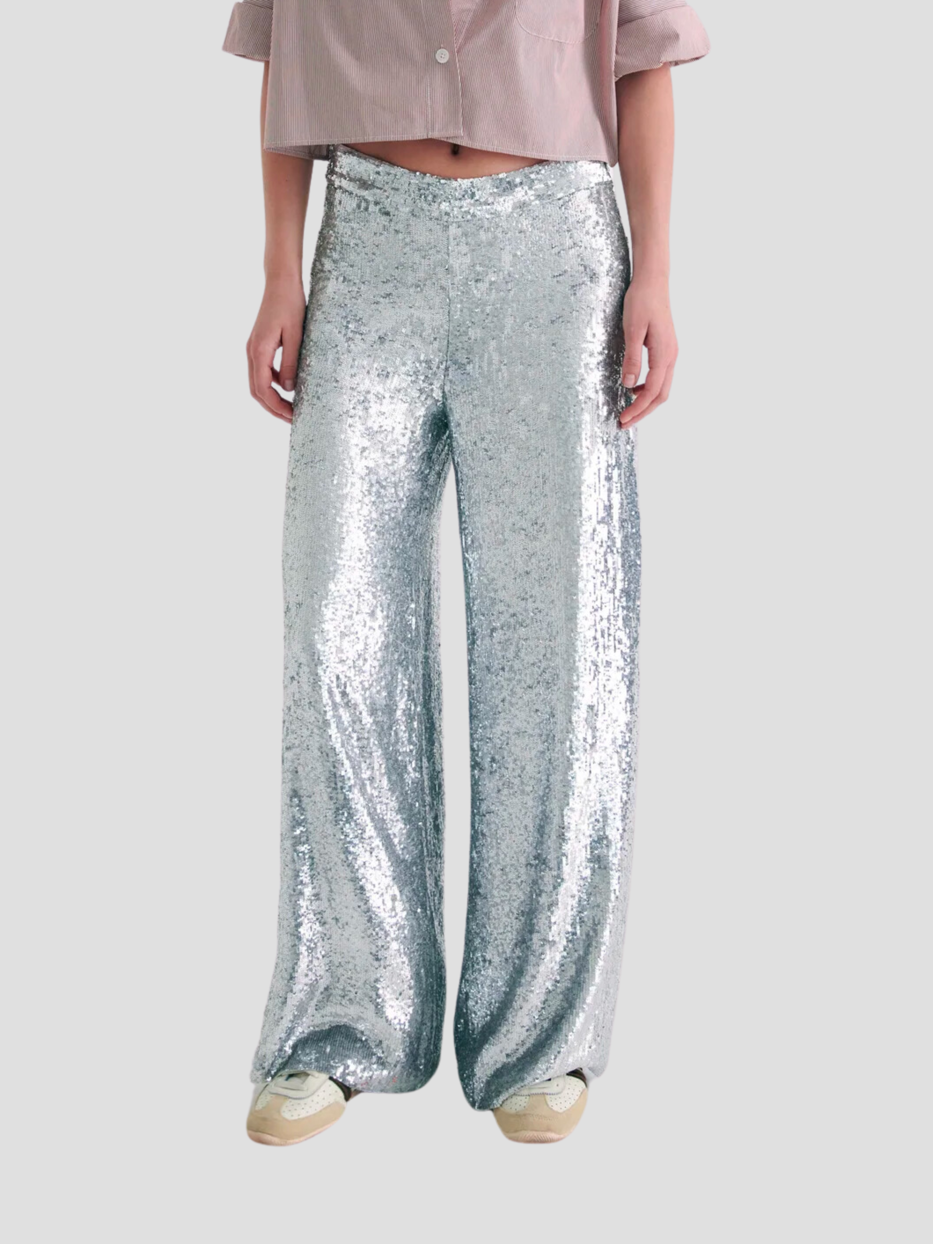 Sparkly Sequin Embellished High Waist Side Pocket Wide Leg Pants - Gol –  Trendy & Unique