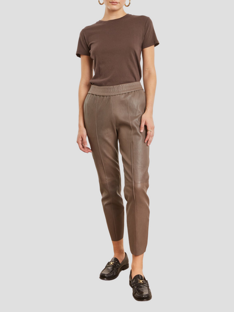 Taupe Stretch Leather Pull On Jogger Pant,Sprwmn,- Fivestory New York
