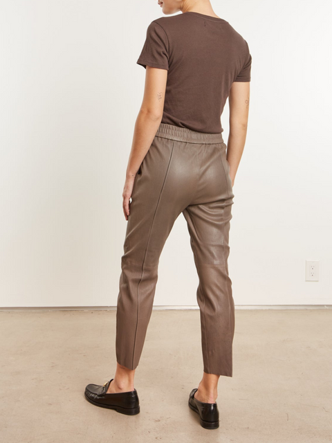 Taupe Stretch Leather Pull On Jogger Pant,Sprwmn,- Fivestory New York