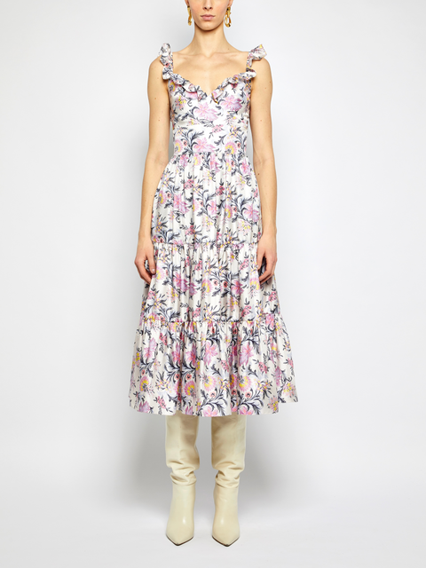 Floral Sleeveless Ruffle Tiered Midi Dress,Prabal Gurung,- Fivestory New York