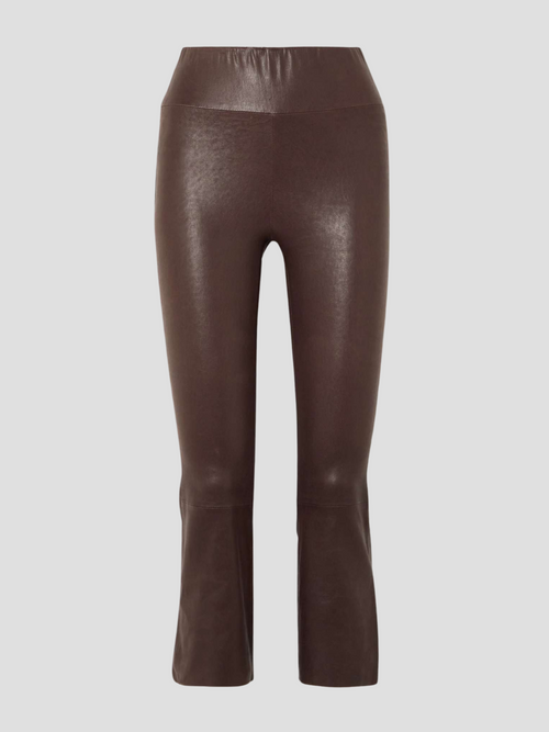 Brown Stretch Leather Pull-On Micro Flare Pants