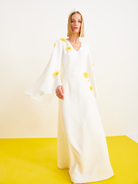 Melek V-Neck Cape Gown in White,Nihan Peker,- Fivestory New York