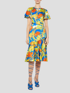 Victoria Floral Flutter Sleeve Pleated Midi Dress in Yellow,Prabal Gurung,- Fivestory New York