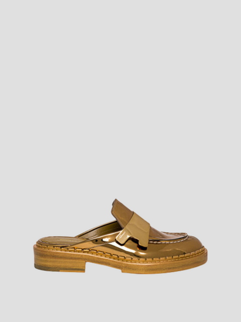 Gold Mule Loafer with Plaque,Santoni,- Fivestory New York