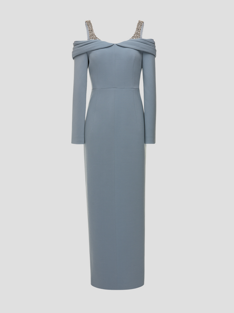 Lina Pale Blue Off The Shoulder Gown,Huishan Zhang,- Fivestory New York
