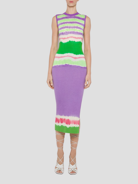 Knitted Tie-Dye Split Midi Skirt in Lavender,Prabal Gurung,- Fivestory New York
