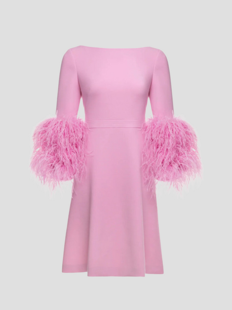 Pink Reign Mini Dress with Feather Details,Huishan Zhang,- Fivestory New York