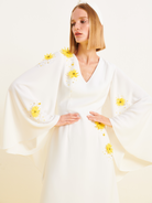 Melek V-Neck Cape Gown in White,Nihan Peker,- Fivestory New York