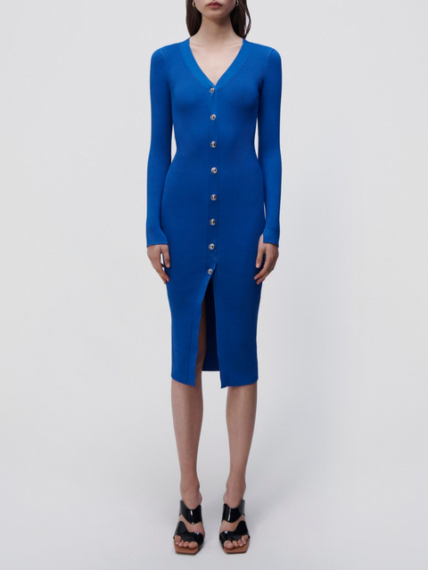 Cozette Blue Compact Button Down Midi Dress,Jonathan Simkhai,- Fivestory New York