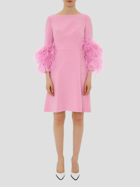Pink Reign Mini Dress with Feather Details,Huishan Zhang,- Fivestory New York