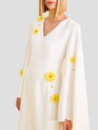 Melek V-Neck Cape Gown in White,Nihan Peker,- Fivestory New York