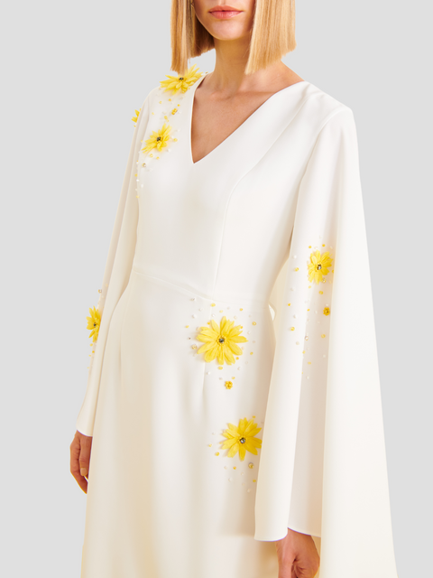 Melek V-Neck Cape Gown in White,Nihan Peker,- Fivestory New York