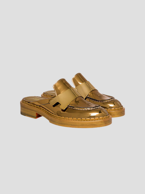 Gold Mule Loafer with Plaque,Santoni,- Fivestory New York