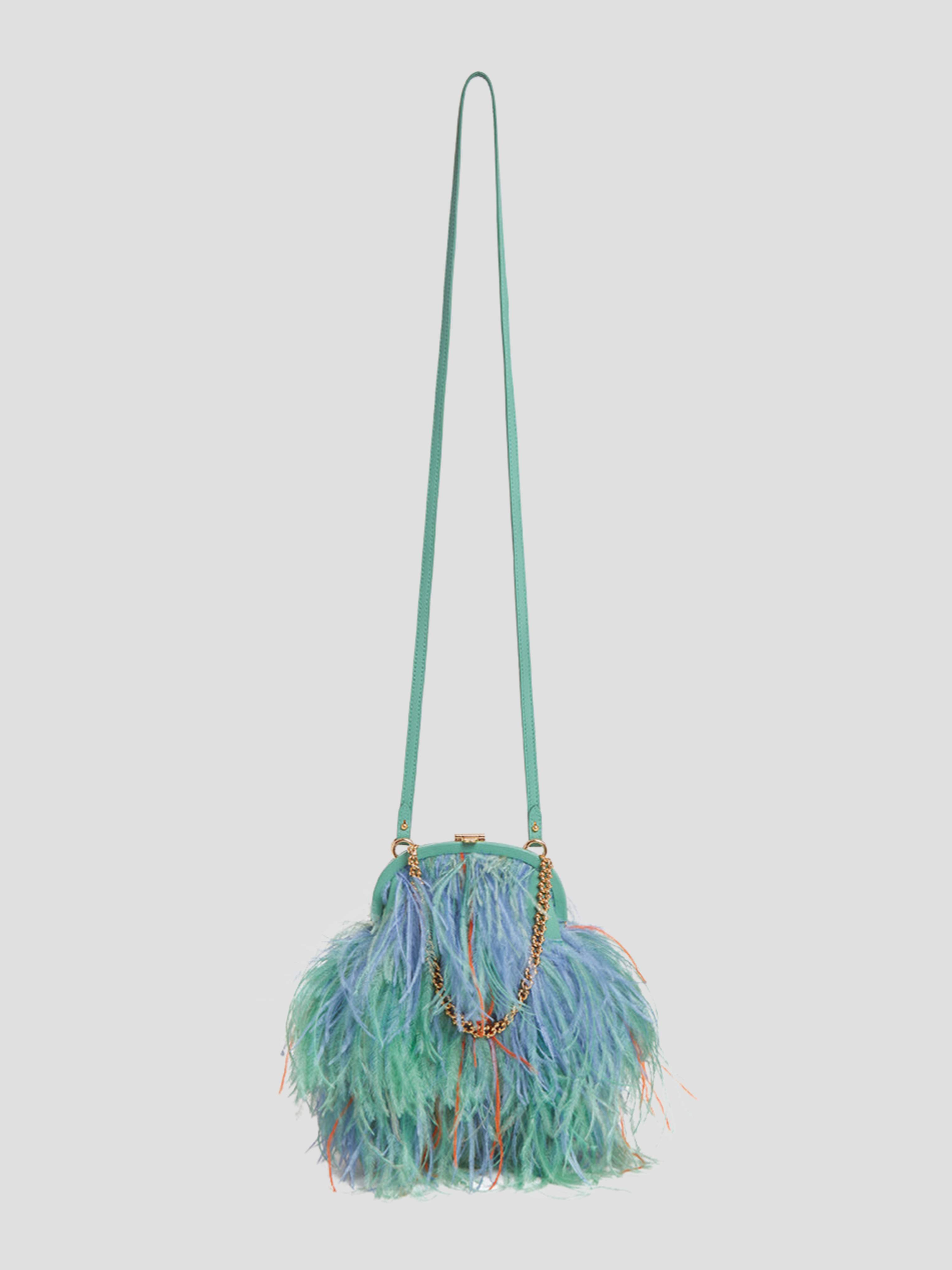 Frame Green Feathered Crossbody with Gold Chain,Mark Cross,- Fivestory New York