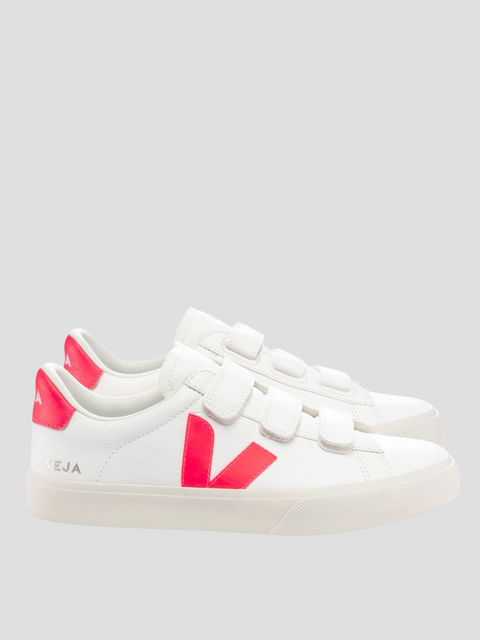 Recife Chrome-Free Leather Velcro Strap Sneakers with Pink V,Veja,- Fivestory New York