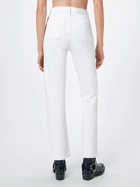 70s Stove Pipe Slim Fit Cropped Jeans in White,Re/Done,- Fivestory New York