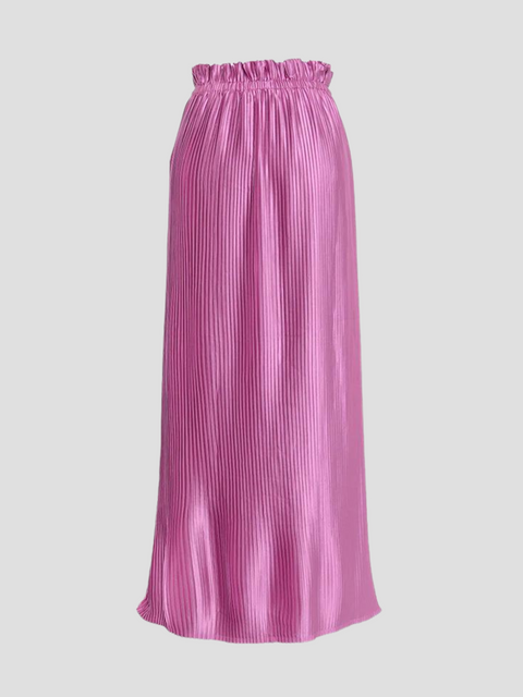 Lilac Draped Satin Plisse Maxi Skirt,Verandah,- Fivestory New York