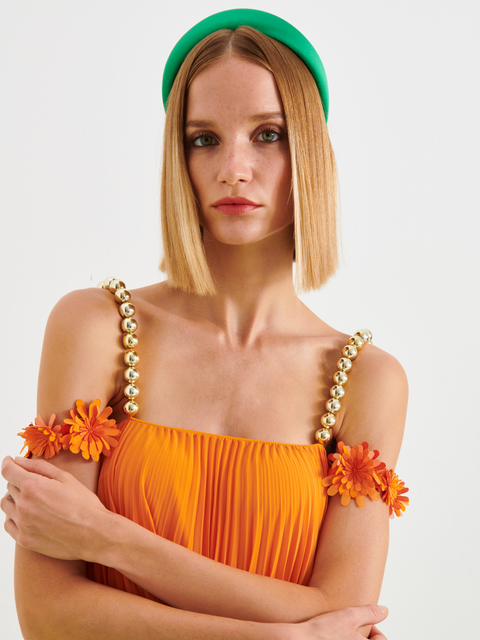 Golden Hour Pleated Maxi Dress in Orange,Nihan Peker,- Fivestory New York