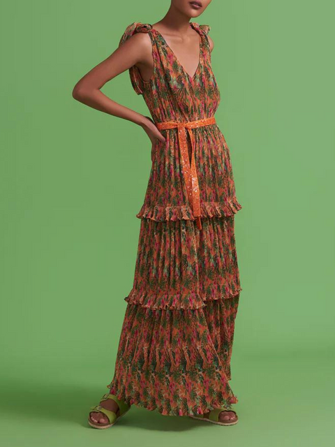 Orange Recycled Georgette Tiered Maxi Dress,Verandah,- Fivestory New York