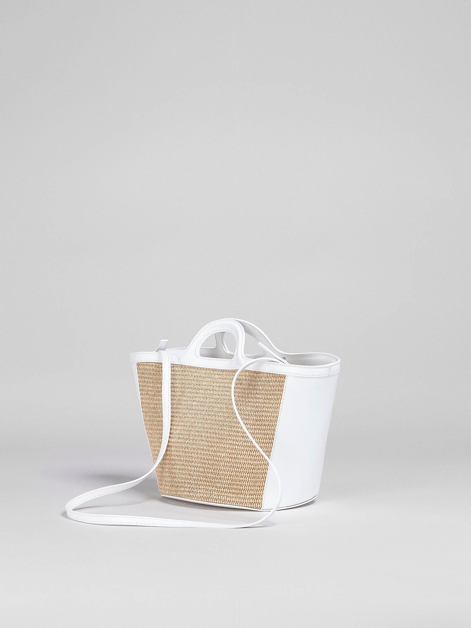 Small Tropicalia Raffia Bag in White Leather | Fivestory New York