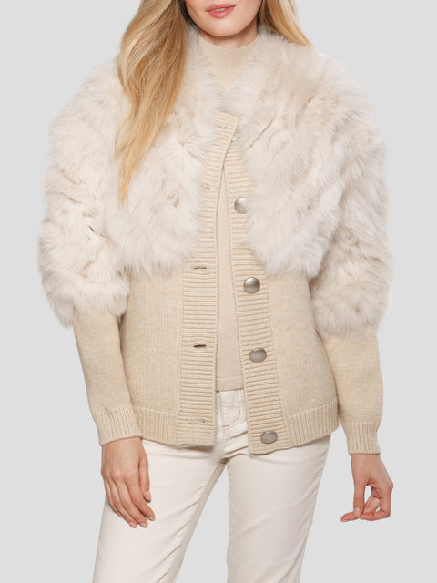 Button-Down Wool Cardigan With Fox Fur Trim,Linda Richards,- Fivestory New York