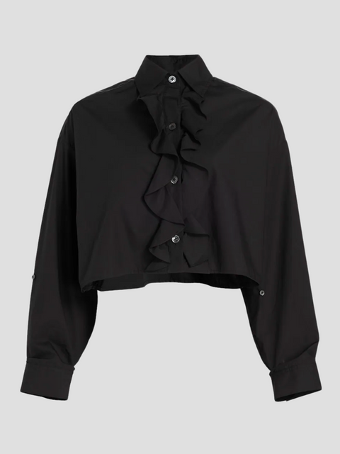 The Ex Cotton Ruffle Shirt in Black,Twp,- Fivestory New York