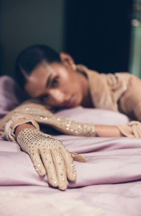 Kelly Leather Short Gloves in Nude,Seymoure Gloves,- Fivestory New York