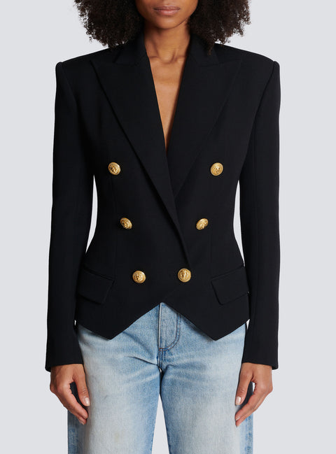 Six Button Fitted Cropped Jacket in Black,Balmain Usa Llc,- Fivestory New York