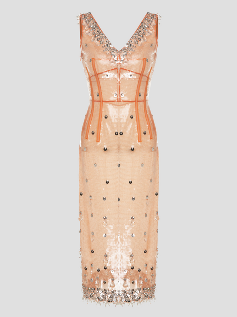 Farah Crystal-Embellished V-Neck Sequin Midi Dress,Huishan Zhang,- Fivestory New York