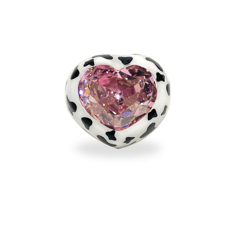 Lux - Cow Print Heart Ring with Pink Crystal,Dans Les Rues,- Fivestory New York
