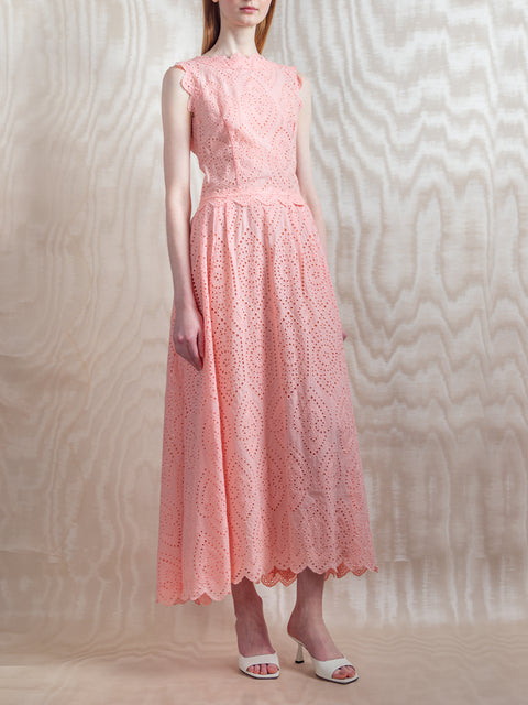 Pink Cotton Eyelet Sleeveless Midi Dress,Luisa Beccaria,- Fivestory New York