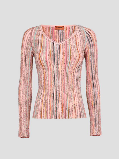 Pink Multi Stripe Sequin Flexage Sweater,Missoni,- Fivestory New York