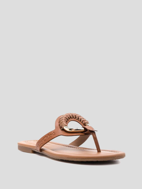 Hana Brown Leather Thong Flat Sandals,See By Chloe,- Fivestory New York
