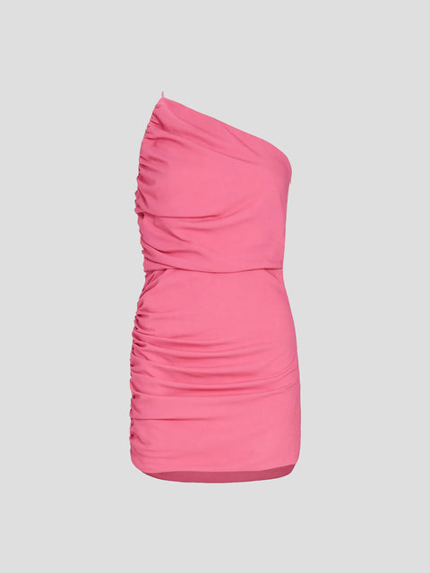 Pink Ruched One Shoulder Mini Dress,The Sei,- Fivestory New York