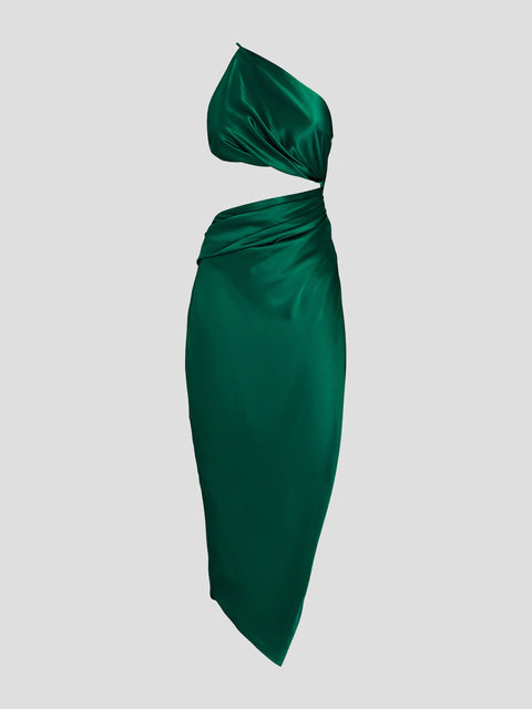 Green Silk One Shoulder Cutout Gown,The Sei,- Fivestory New York